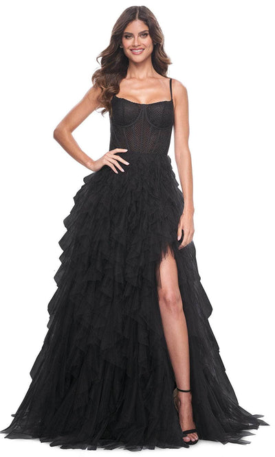 La Femme 32233 - Ruffle Tiered Prom Dress Evening Dresses 00 /  Black