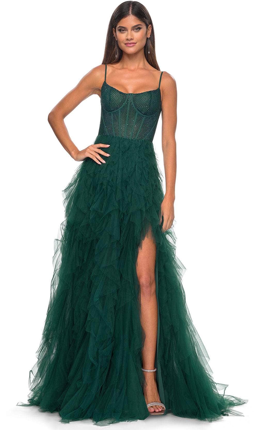 La Femme 32233 - Ruffle Tiered Prom Dress Evening Dresses 00 /  Dark Emerald