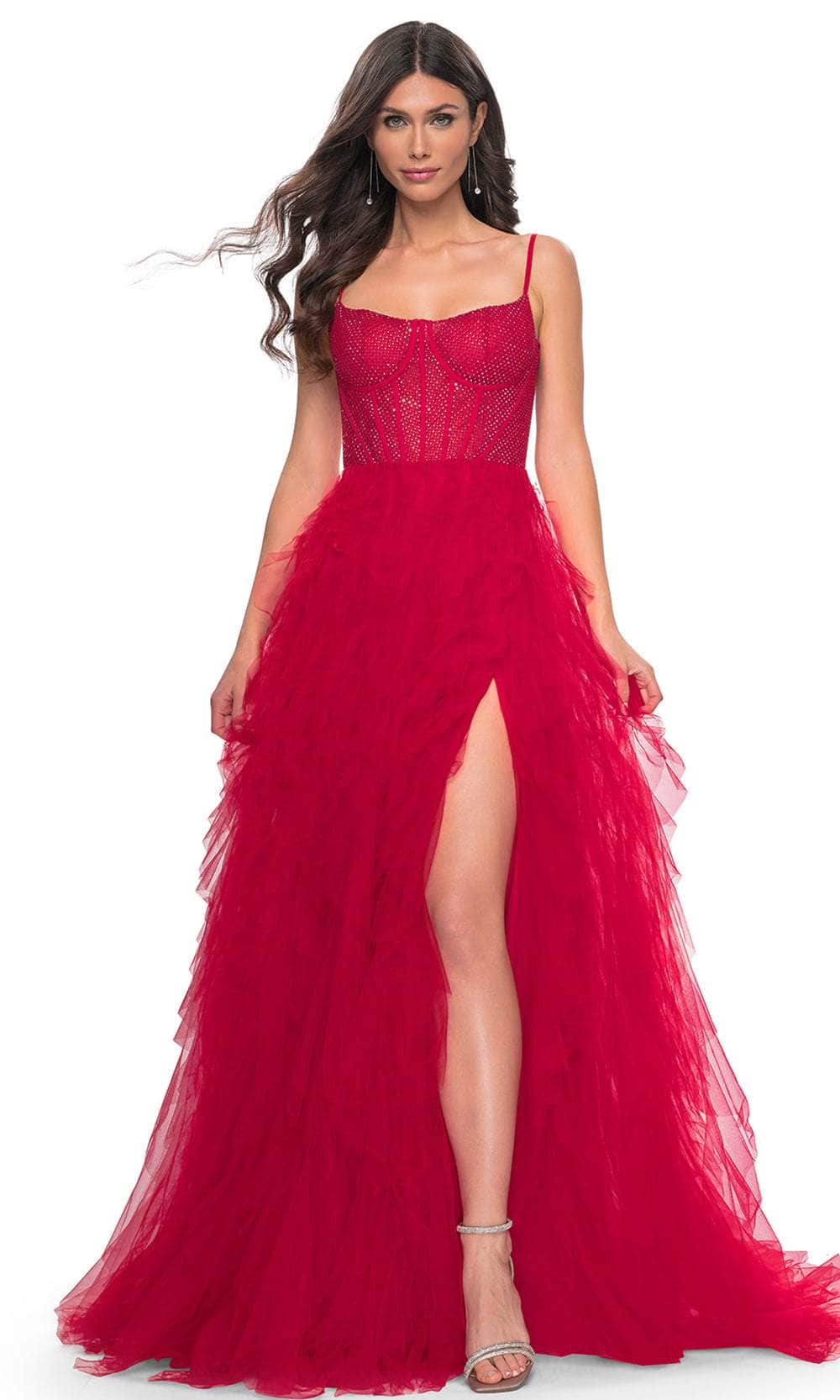 La Femme 32233 - Ruffle Tiered Prom Dress Evening Dresses 00 /  Red