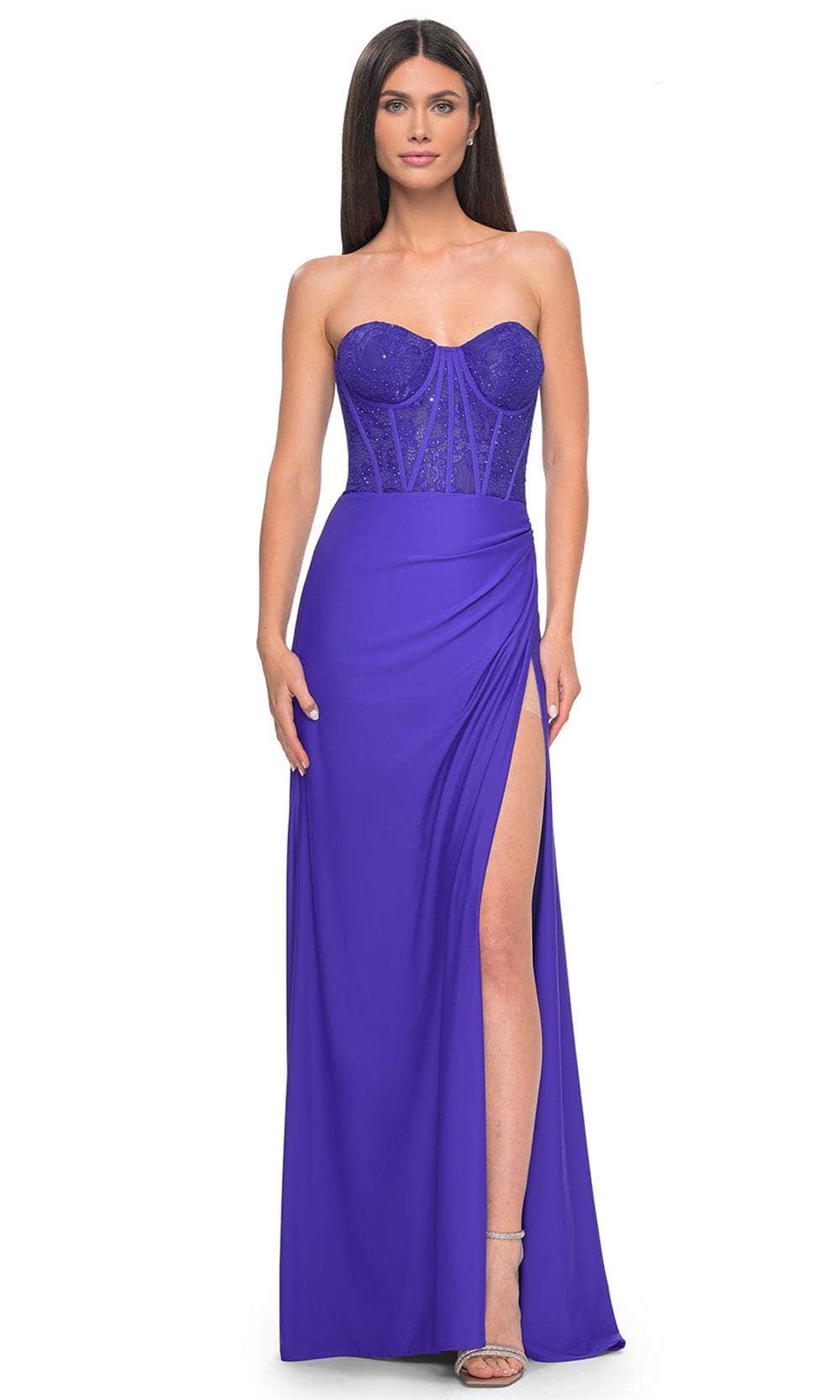 La Femme 32234 - Strapless Side Slit Prom Gown Evening Dresses 00 /  Royal Blue