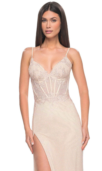 La Femme 32236 - High Slit Fishnet Prom Dress Special Occasion Dresses