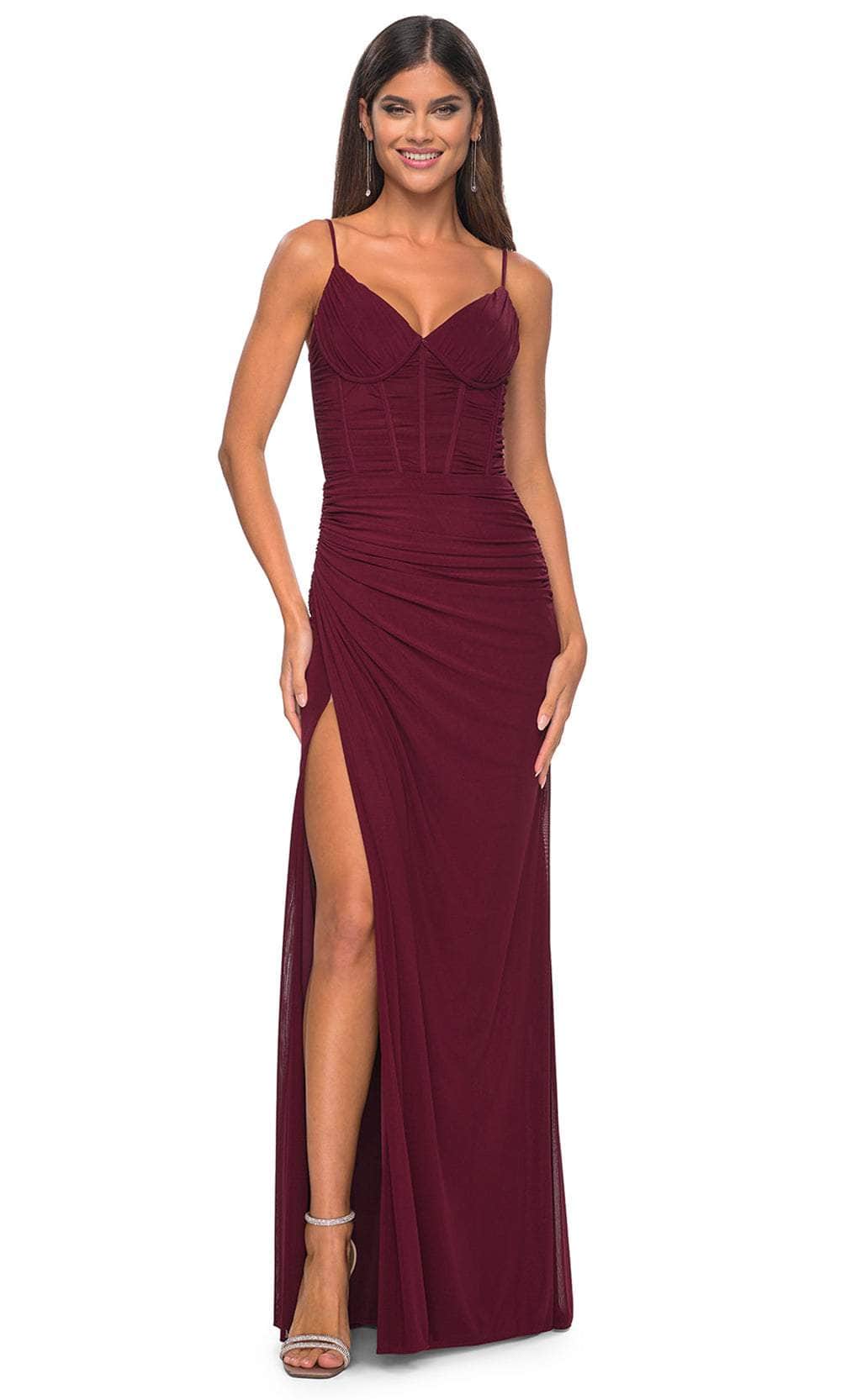 La Femme 32239 - Adjustable Strap Sheath Prom Gown Evening Dresses 00 /  Wine