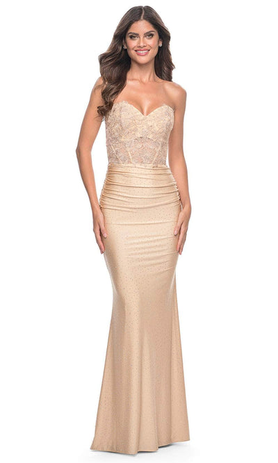 La Femme 32254 - Sweetheart Tie Back Prom Gown Prom Dresses 00 / Light Gold