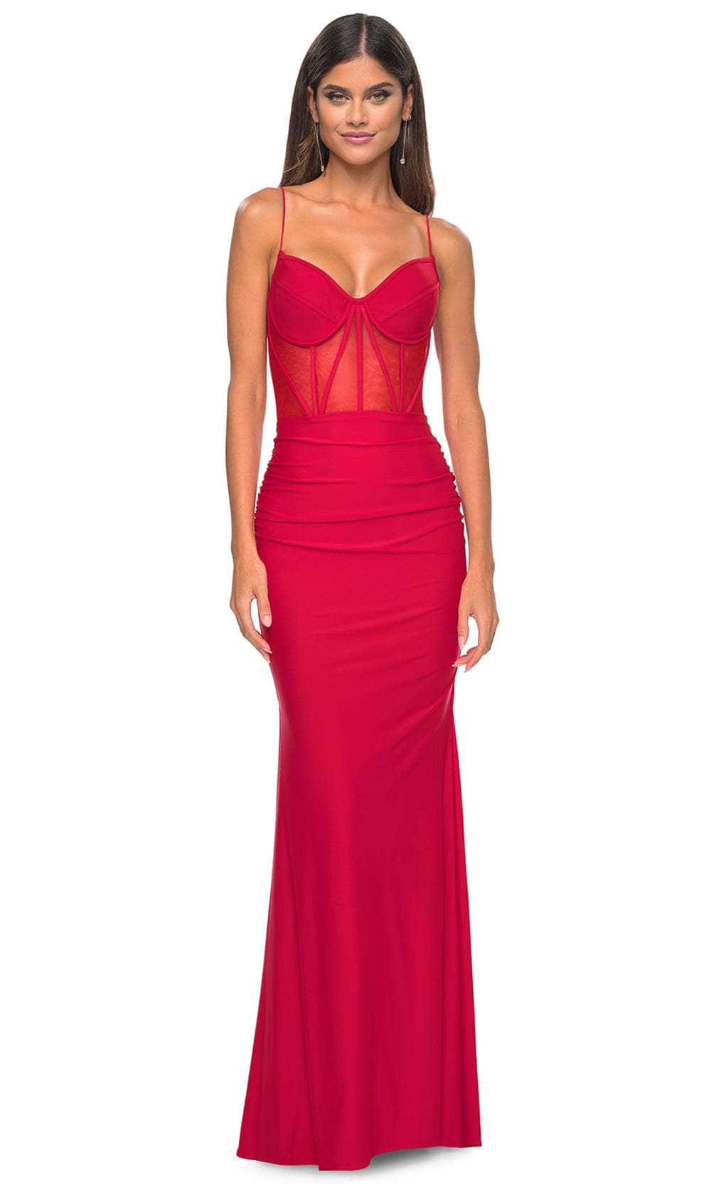 La Femme 32258 - Spaghetti Strap Fitted Prom Gown Evening Dresses 00 /  Red
