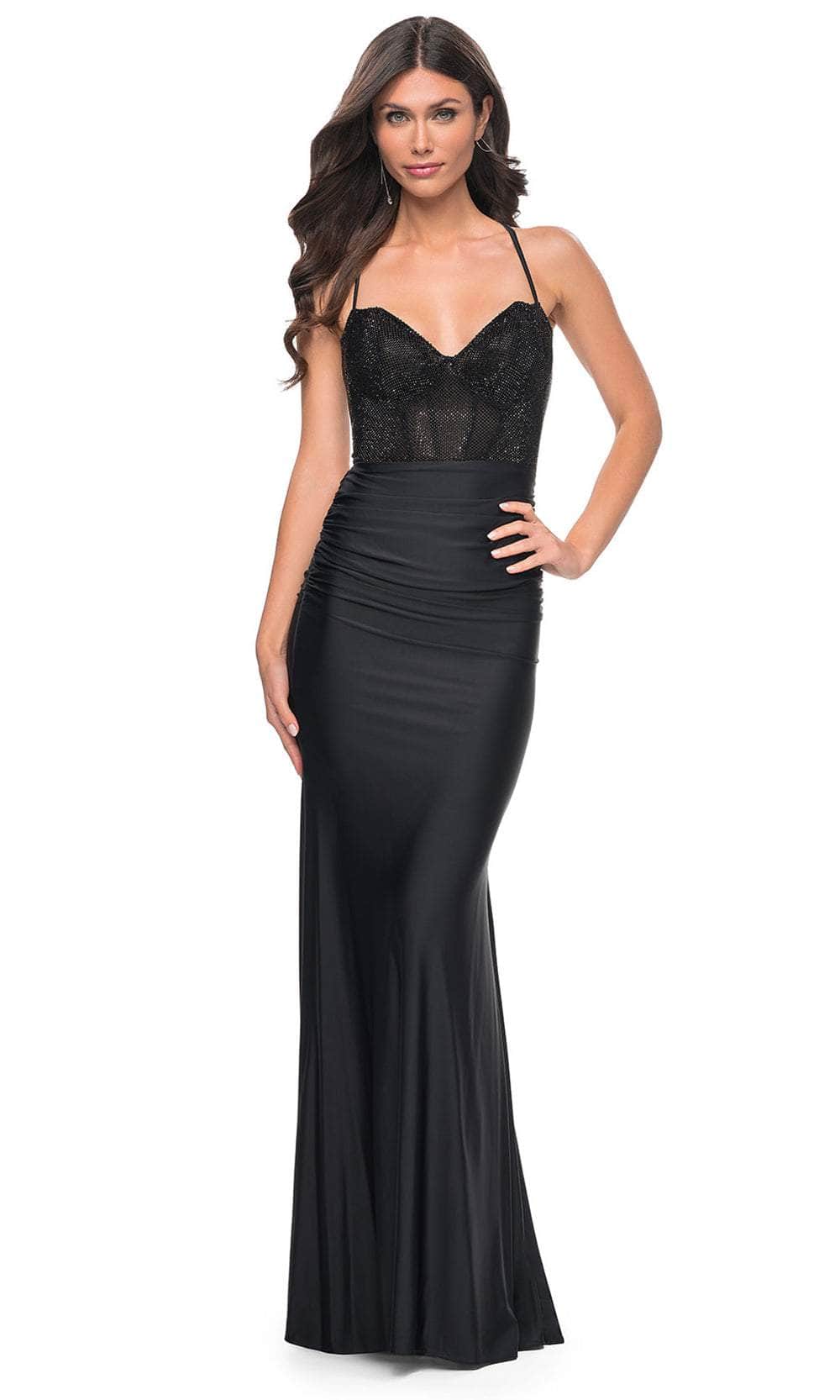 La Femme 32260 - Lace-Up Back Ruched Prom Gown Formal Gowns 00 / Black