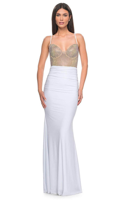 La Femme 32260 - Lace-Up Back Ruched Prom Gown Formal Gowns 00 / White