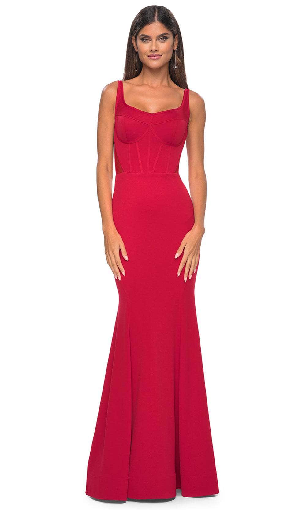 La Femme 32268 - Sheer Scoop Back Prom Gown Formal Gowns 00 / Red