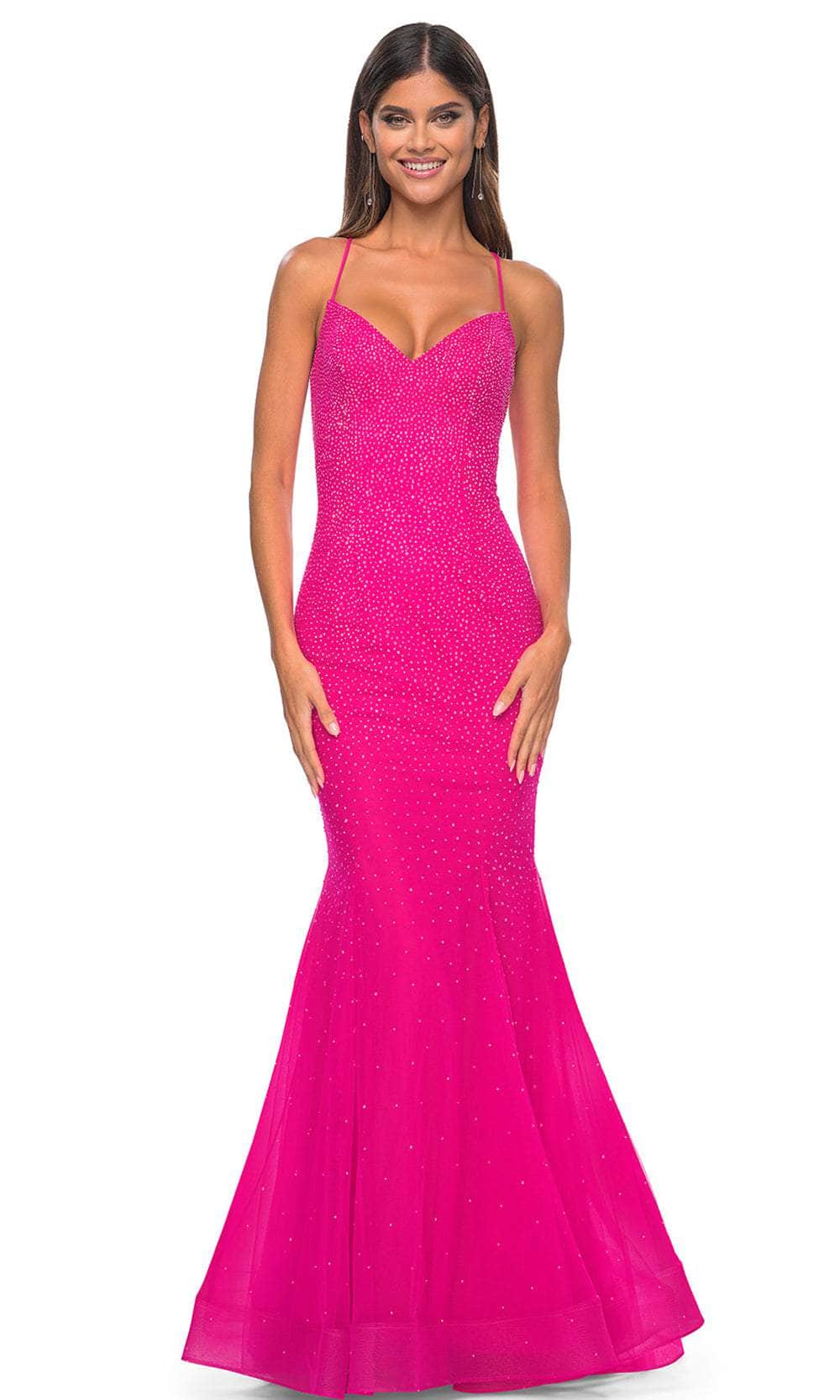 La Femme 32273 - Lace Mermaid Prom Dress Evening Dresses 00 /  Hot Fuchsia