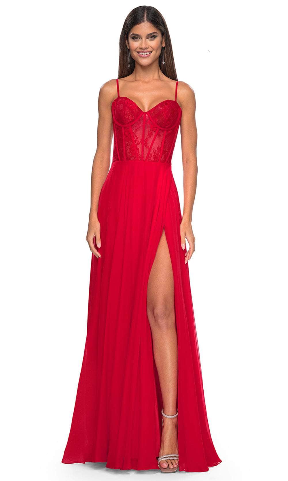 La Femme 32276 - Bustier High Slit Prom Dress Evening Dresses 00 /  Red