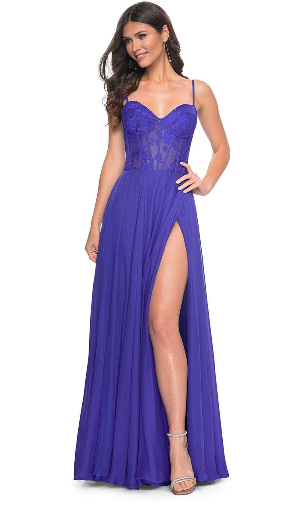 La Femme 32276 - Bustier High Slit Prom Dress Evening Dresses 00 /  Royal Blue
