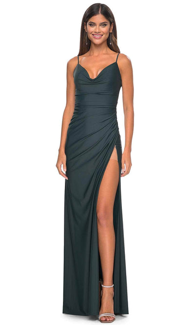 La Femme 32287 - Spaghetti Strap Jersey Prom Dress Evening Dresses 00 /  Dark Emerald