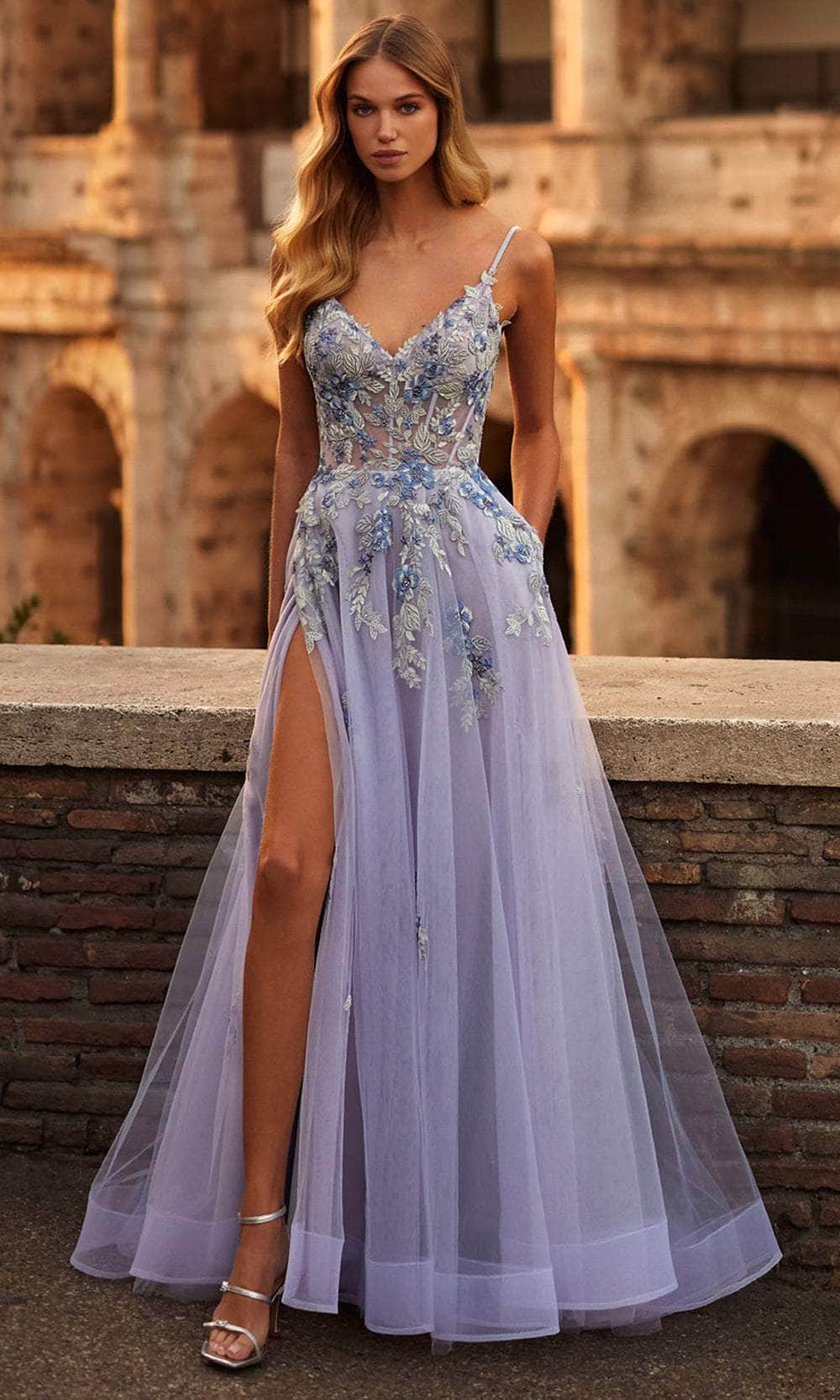 La Femme 32288 - Long Lace/Tulle A Line Dress La Femme 32288 - Long Lace/Tulle A Line Dress