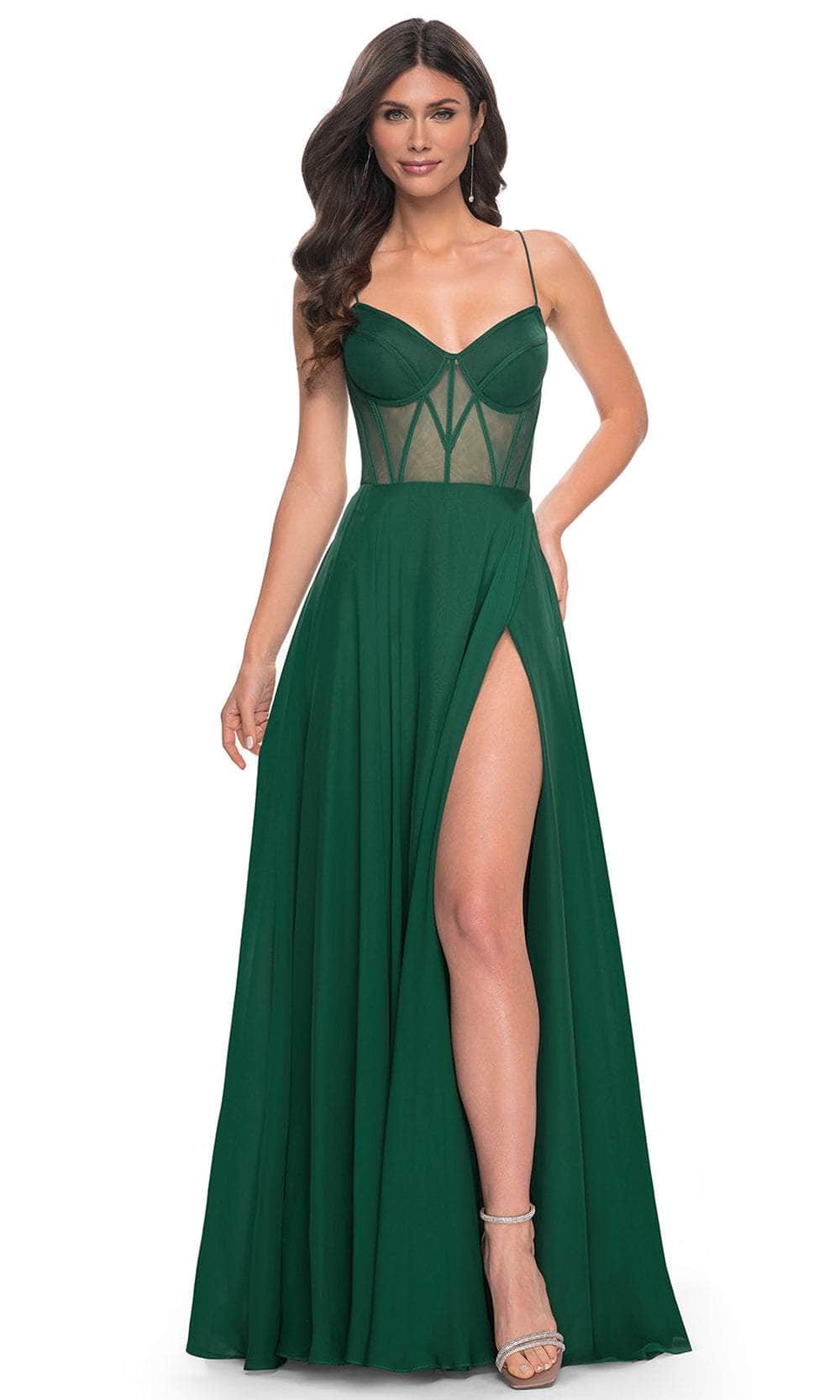 La Femme 32296 - Illusion Corset Prom Dress Evening Dresses 00 /  Emerald