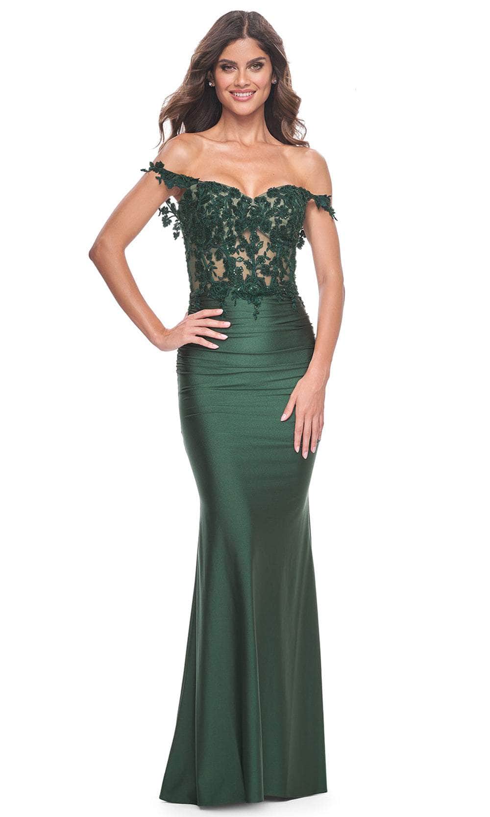 La Femme 32302 - Applique Off Shoulder Prom Dress Prom Dresses 00 / Dark Emerald