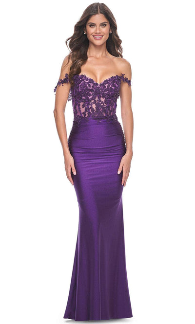 La Femme 32302 - Applique Off Shoulder Prom Dress Prom Dresses 00 / Royal Purple