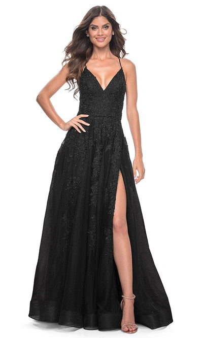 La Femme 32303 - Sleeveless Rhinestone Lace Prom Gown Evening Dresses 00 /  Black