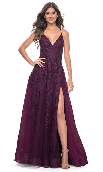 La Femme 32303 - Sleeveless Rhinestone Lace Prom Gown Evening Dresses 00 /  Dark Berry