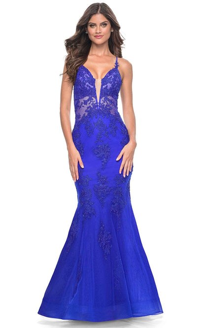 La Femme 32305 - Plunging V-Neck Mermaid Prom Gown Prom Dresses 00 / Royal Blue