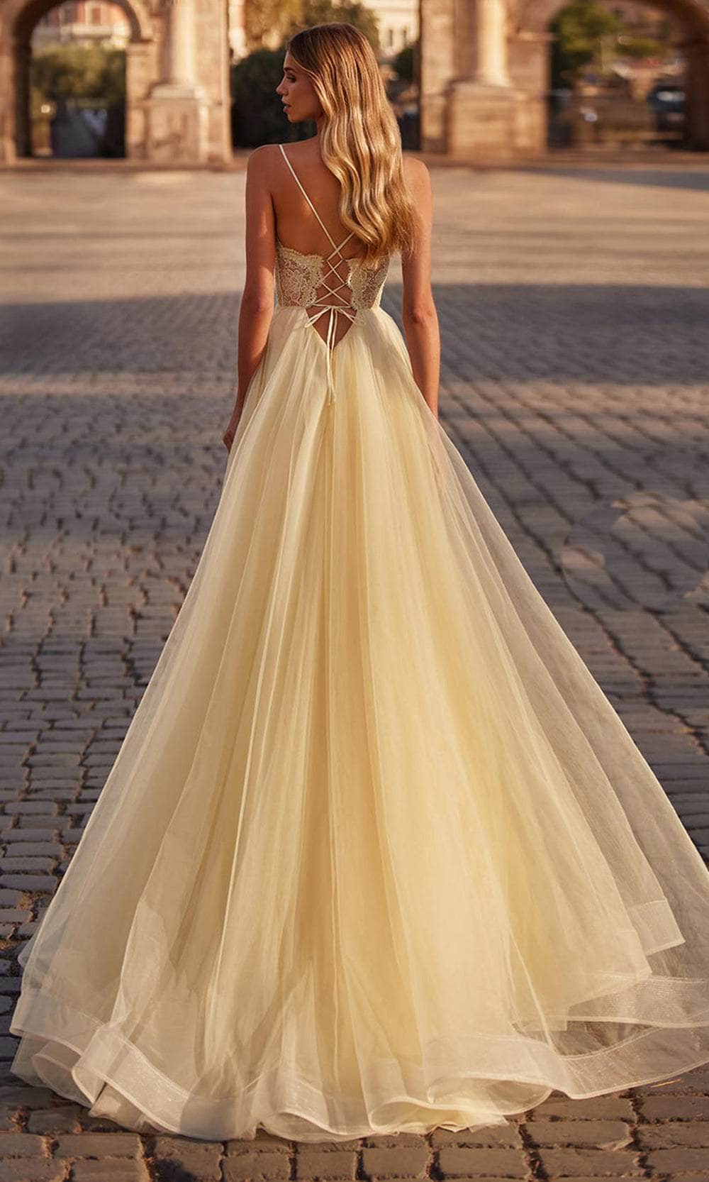 open lace back dress La Femme 32306 - Long Lace/Tulle A Line Dress open lace back dress La Femme 32306 - Long Lace/Tulle A Line Dress