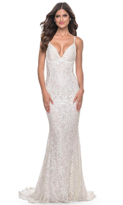 La Femme 32309 - Open Back Mermaid Prom Dress Evening Dresses 00 /  White
