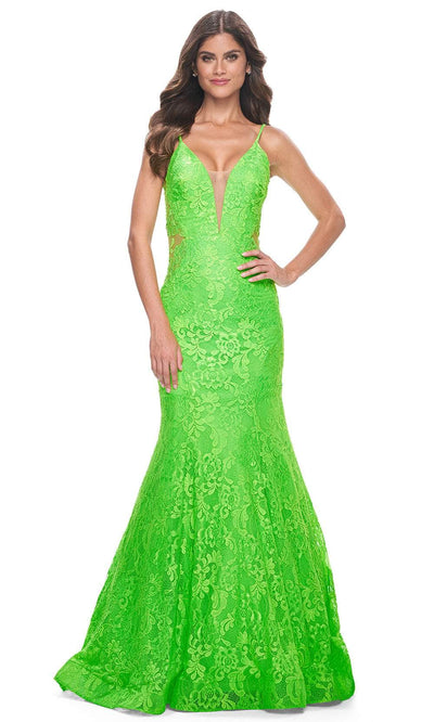 La Femme 32314 - Illusion Sides Mermaid Prom Gown Prom Dresses 00 / Bright Green