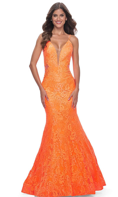 La Femme 32314 - Illusion Sides Mermaid Prom Gown Prom Dresses 00 / Bright Orange