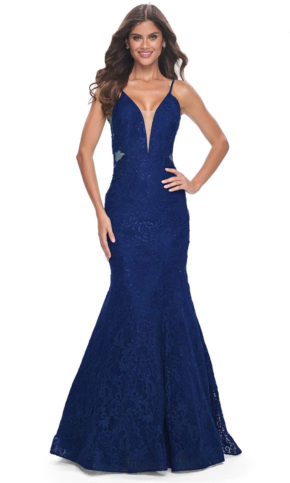 La Femme 32315 - Sleeveless Low V-Back Prom Gown Prom Dresses 00 / Navy