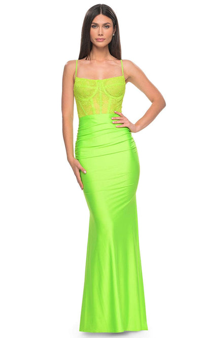 La Femme 32322 - Scoop Lace-Up Back Prom Gown Evening Dresses 00 /  Bright Green