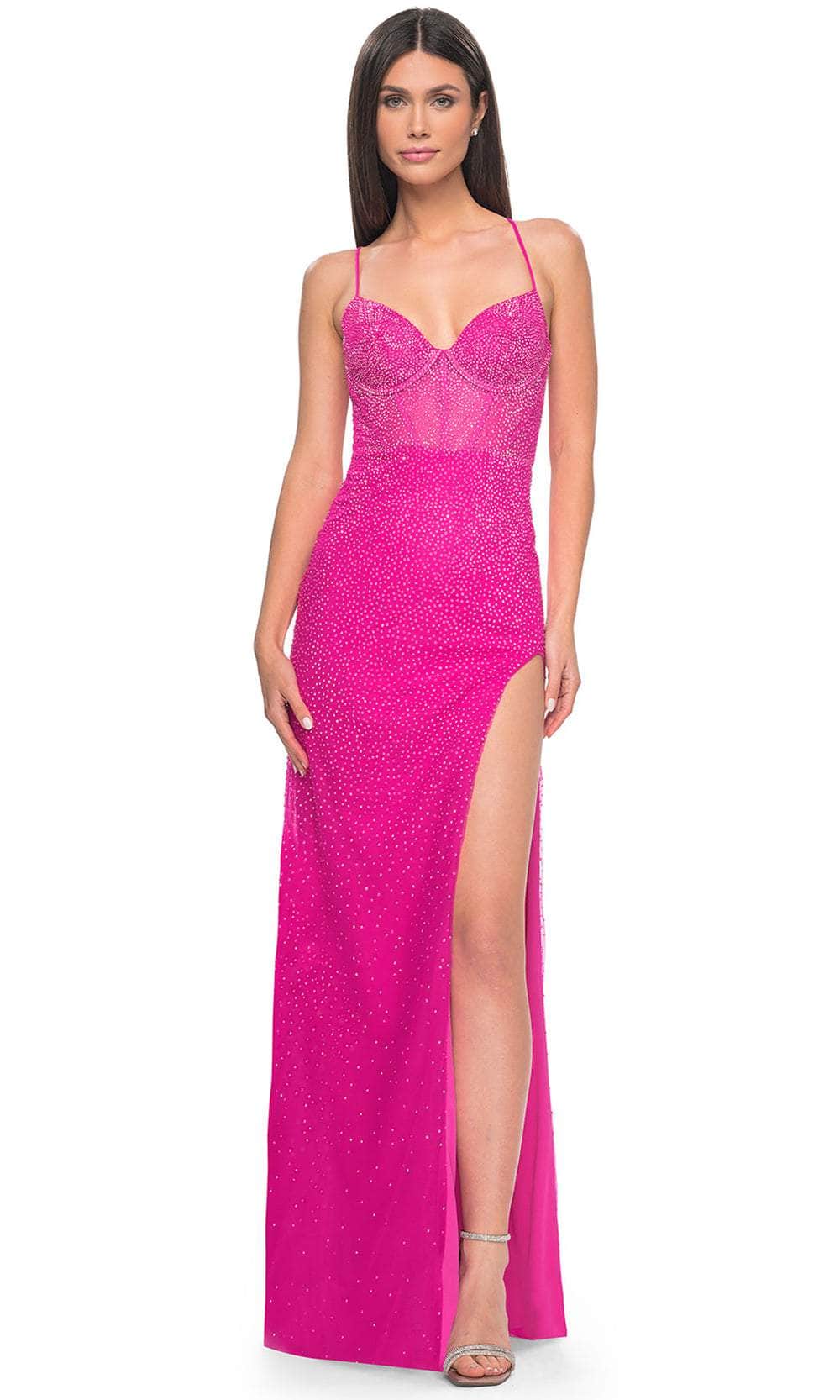 La Femme 32328 - Rhinestone Embellished Sleeveless Prom Dress Evening Dresses 00 /  Hot Pink