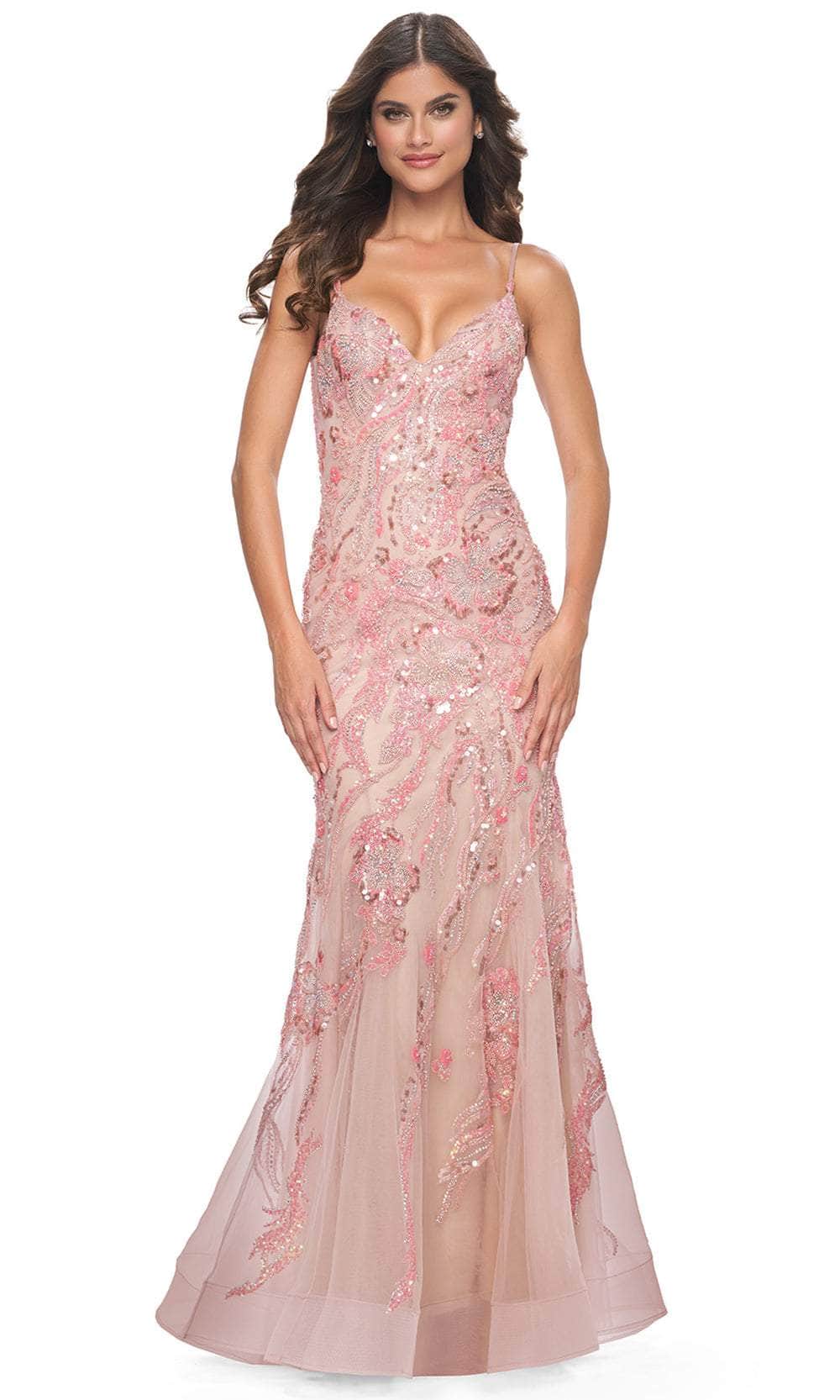 La Femme 32333 - Spaghetti Strap Jeweled Prom Dress Evening Dresses 00 /  Coral