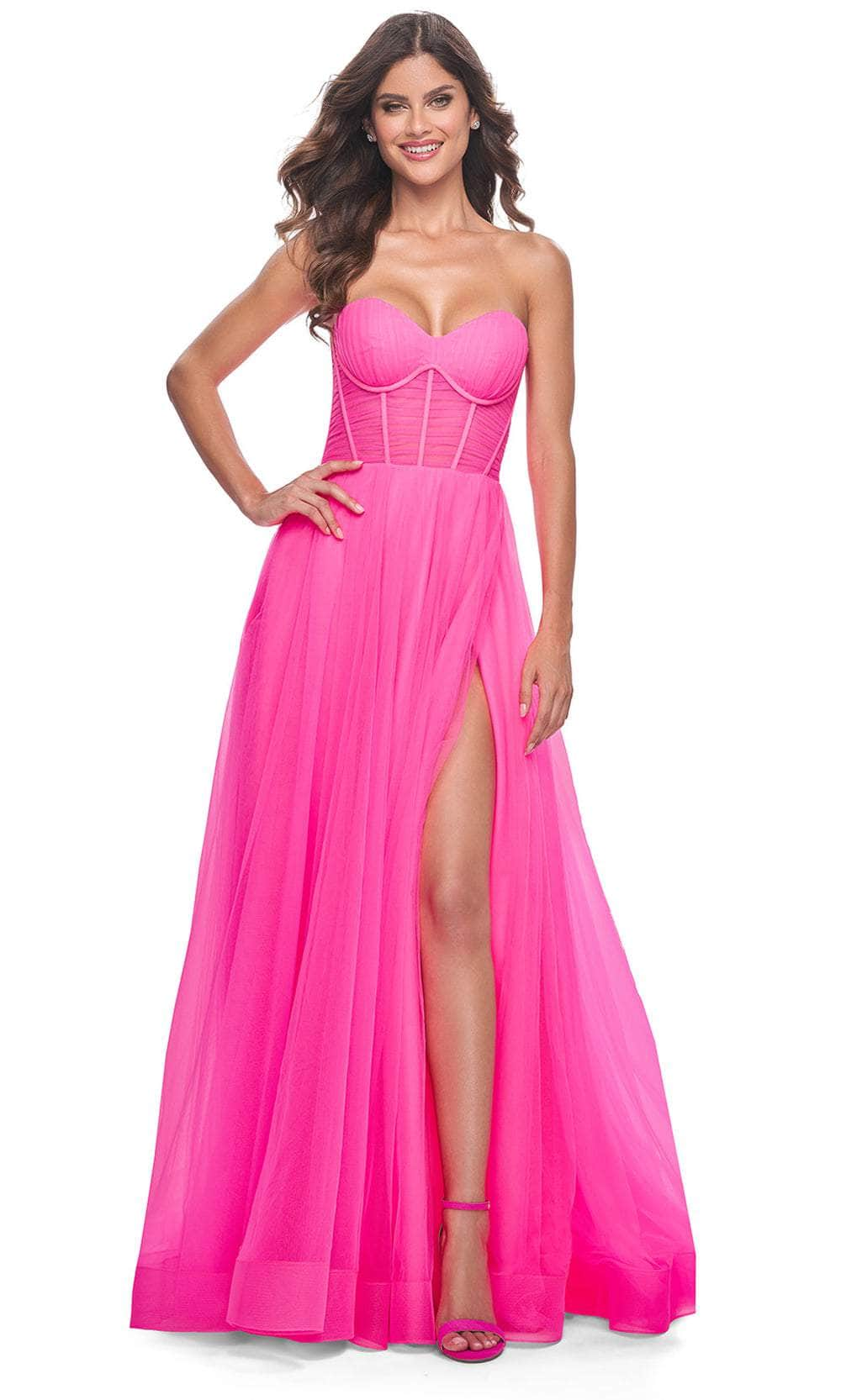 La Femme 32341 - Corset Top Strapless Prom Gown Prom Dresses 00 / Neon Pink