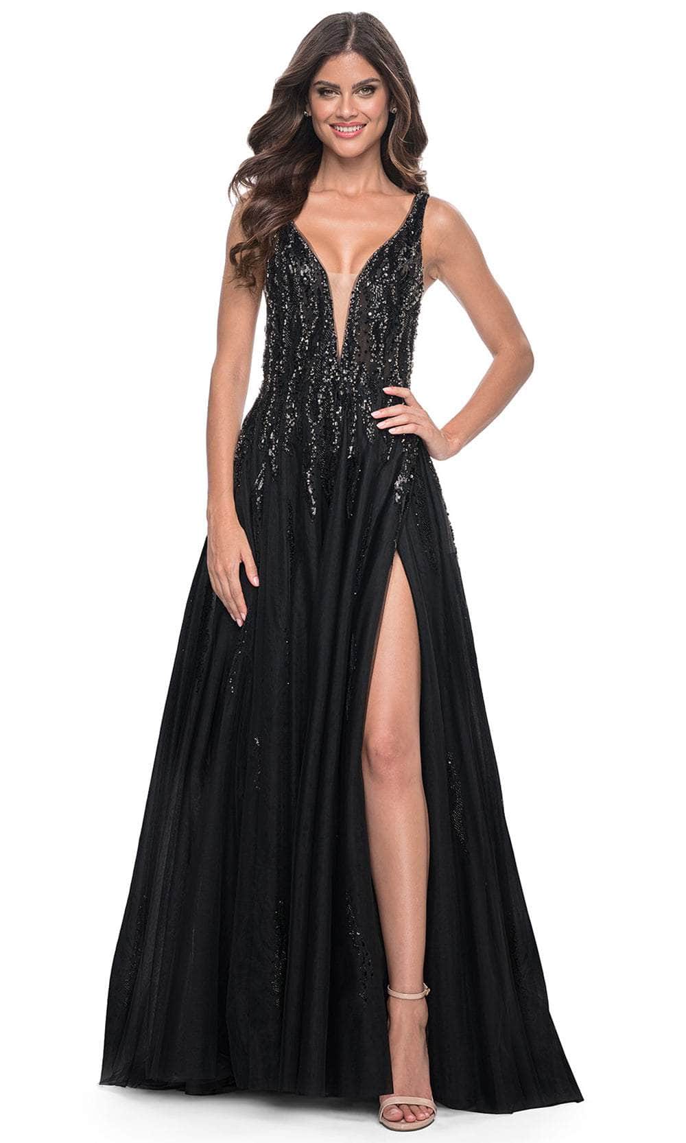La Femme 32345 - Long Sequin/Tulle A Line Dress - Sleeveless, Sheer ...