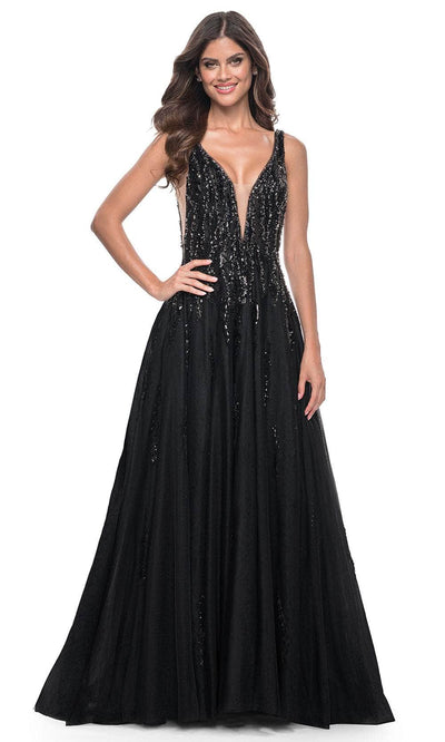 La Femme 32345 - Rhinestone Side Mesh Prom Gown Evening Dresses