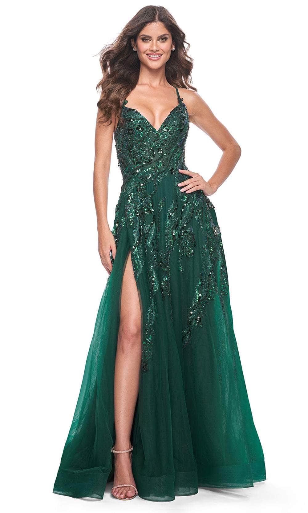 La Femme 32346 - Sleeveless A-Line Prom Dress Evening Dresses 00 /  Emerald