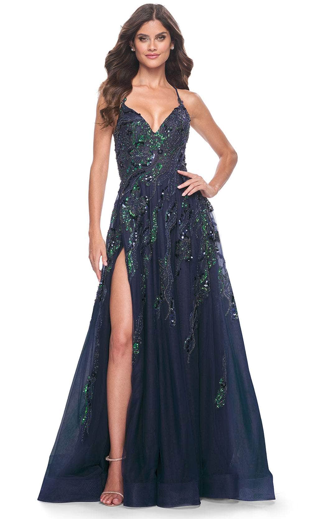 La Femme 32346 - Sleeveless A-Line Prom Dress Evening Dresses 00 /  Navy
