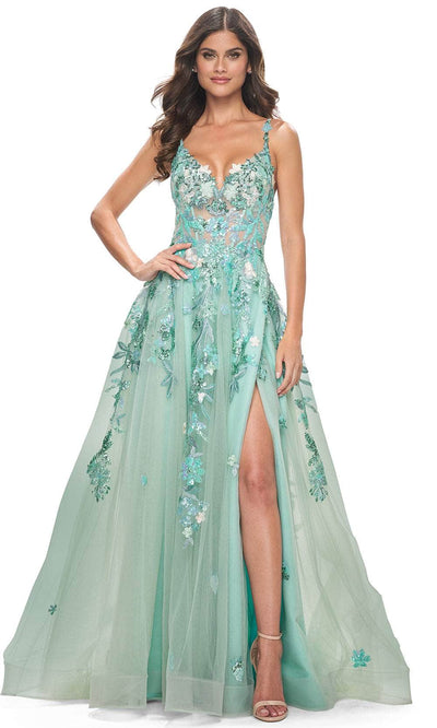 La Femme 32347 - Lace-Up Back Corset Prom Gown Evening Dresses 00 /  Sage