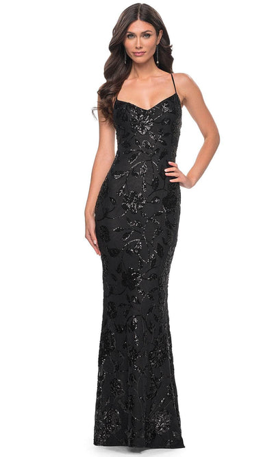 La Femme 32415 - Sequin Lace-Up Back Prom Gown Evening Dresses 00 /  Black