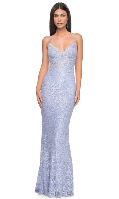 La Femme 32434 - Strappy Back Lace Prom Gown Formal Gowns 00 / Light Periwinkle