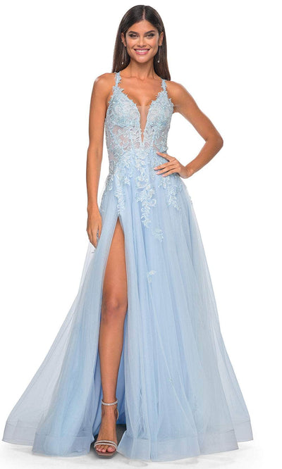 La Femme 32438 - Embellished A-Line Prom Gown Evening Dresses 00 /  Light Blue