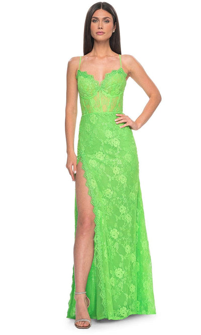 La Femme 32441 - Scalloped Lace Sheath Prom Gown Evening Dresses 00 /  Bright Green