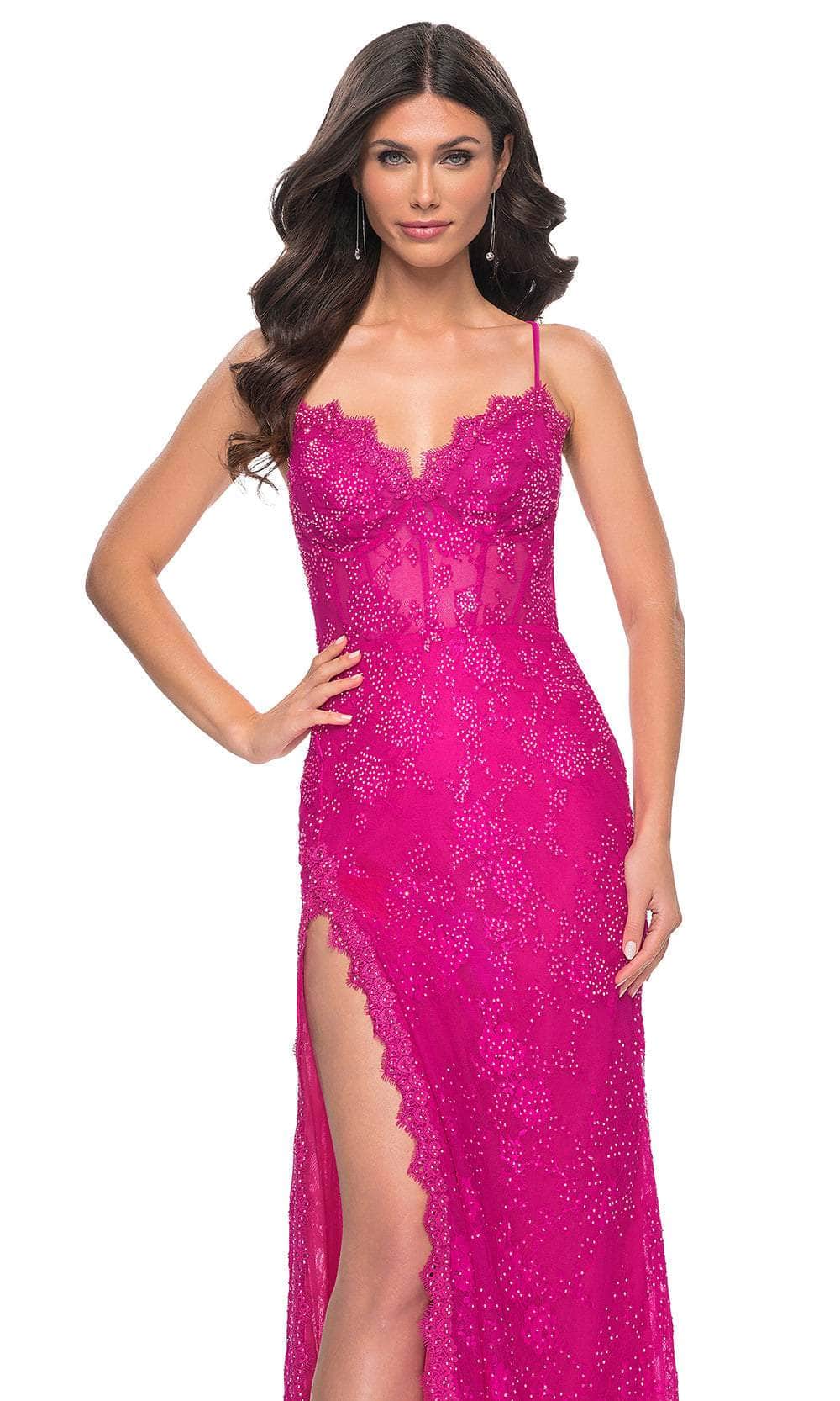 La Femme 32441 - Scalloped Lace Sheath Prom Gown Evening Dresses
