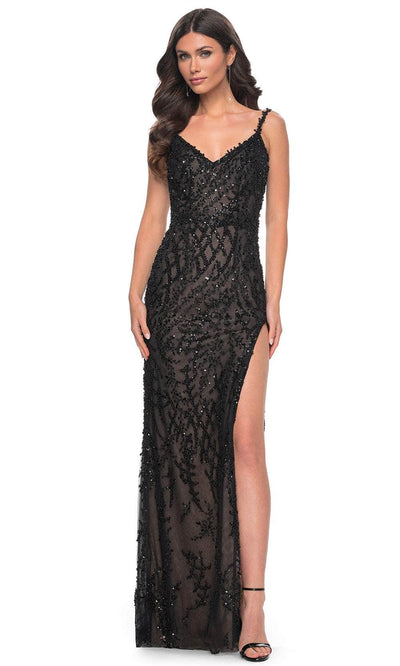 La Femme 32450 - V-Neck Embellished Prom Dress Evening Dresses 00 /  Black