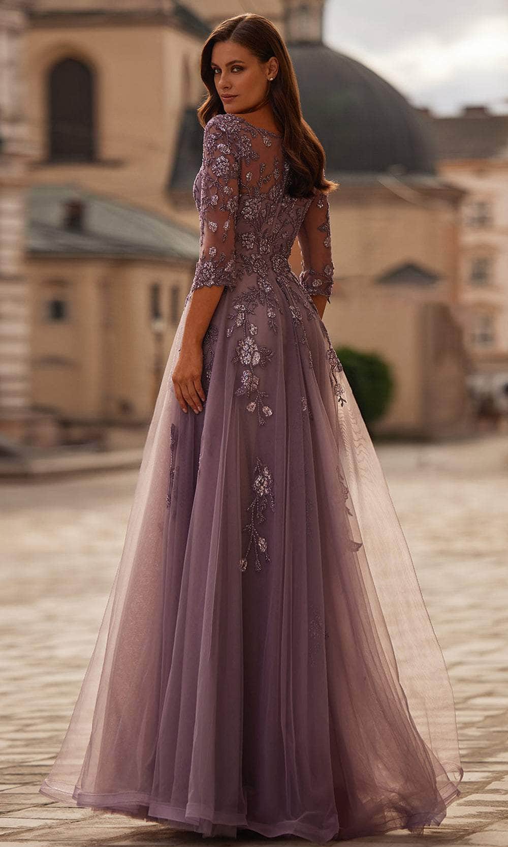 La Femme Women's A-line Tulle Mother of the Bride Dress with Gorgeous Beaded Lace - Blue - Casual dresses La Femme Women's A-line Tulle Mother of the Bride Dress with Gorgeous Beaded Lace - Blue - Casual dresses