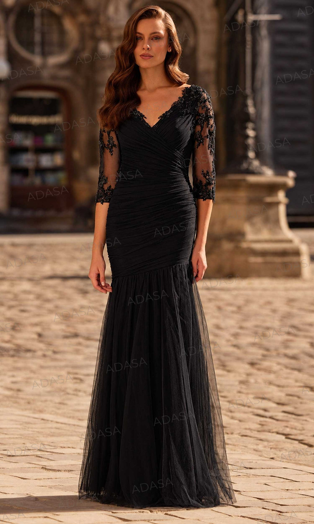 La Femme 32610 - Elegant Illusion Sleeve Formal Gown