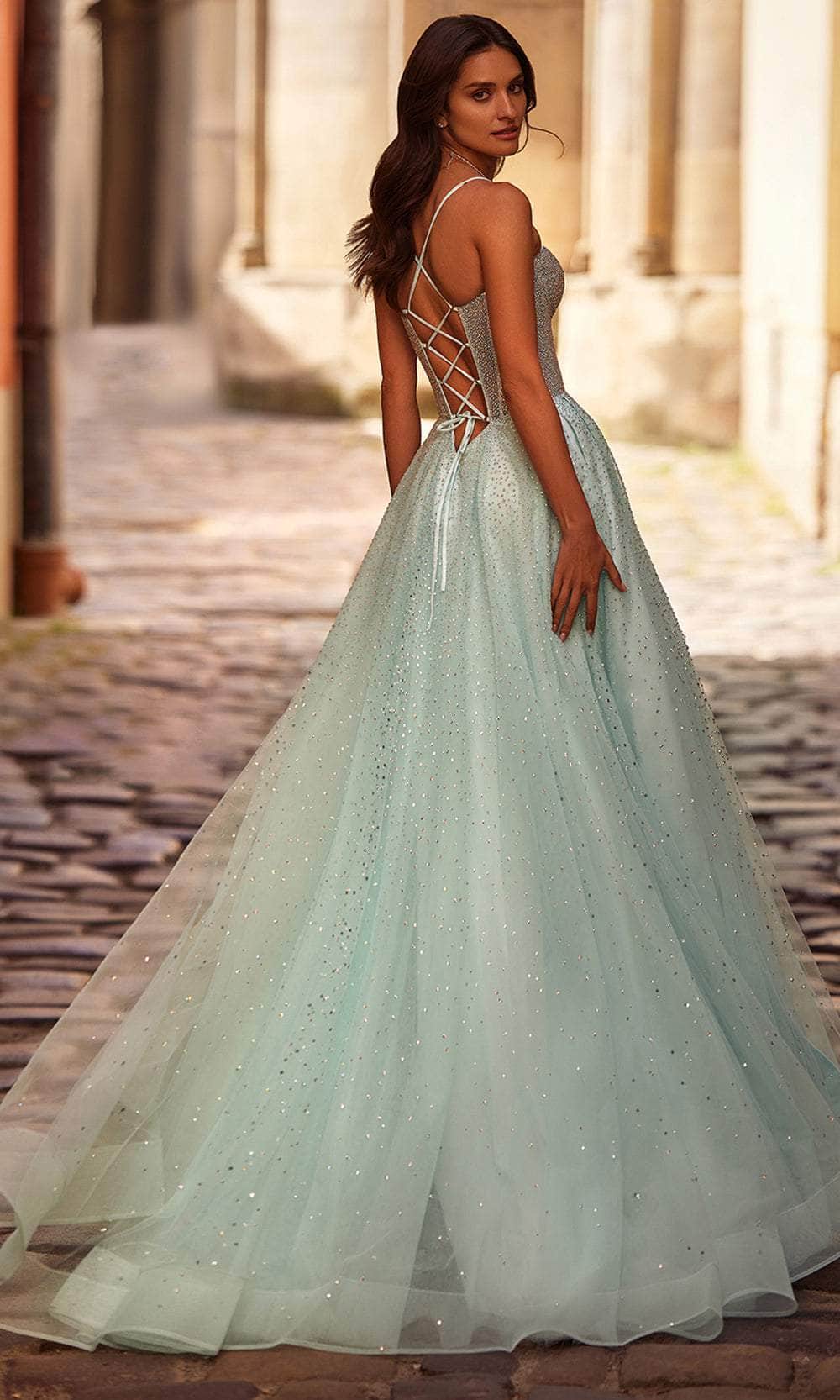 La Femme Women's Prom Gown with Rhinestone Tulle and Illusion Corset Bodice - Natural - Gowns La Femme Women's Prom Gown with Rhinestone Tulle and Illusion Corset Bodice - Natural - Gowns