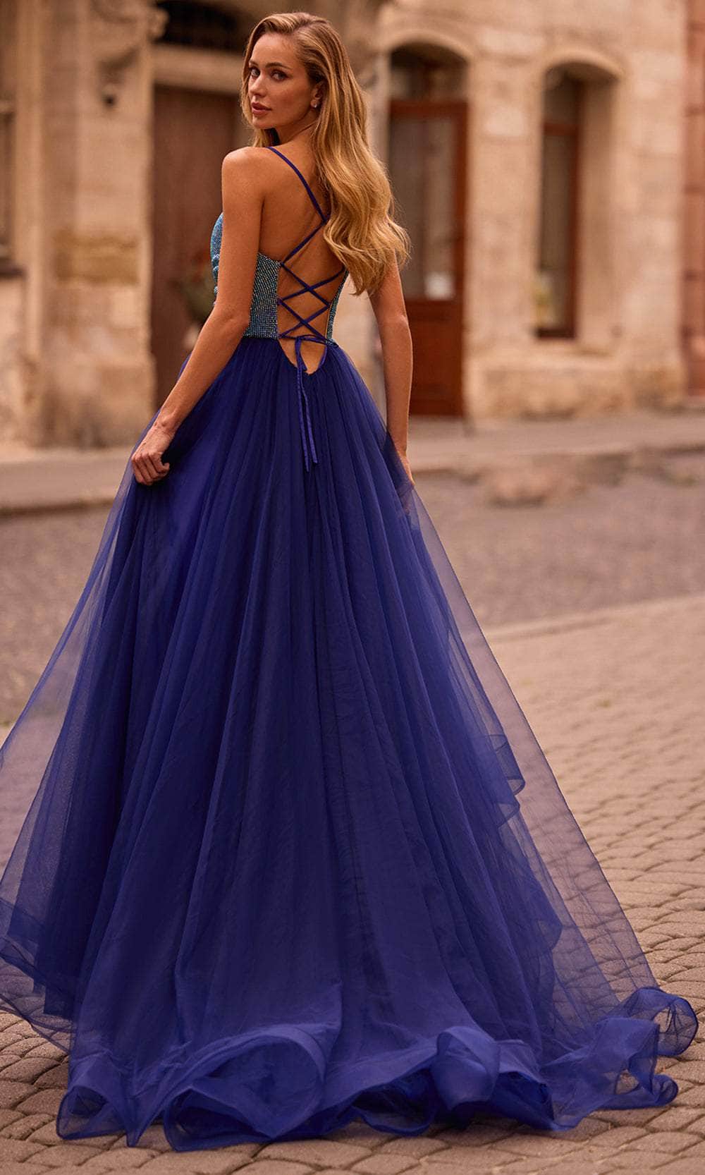 La Femme 32838 Cowl Neck Iridescent Beaded Prom Gown | Formal Dress Shops 4 / Indigo La Femme 32838 Cowl Neck Iridescent Beaded Prom Gown | Formal Dress Shops 4 / Indigo