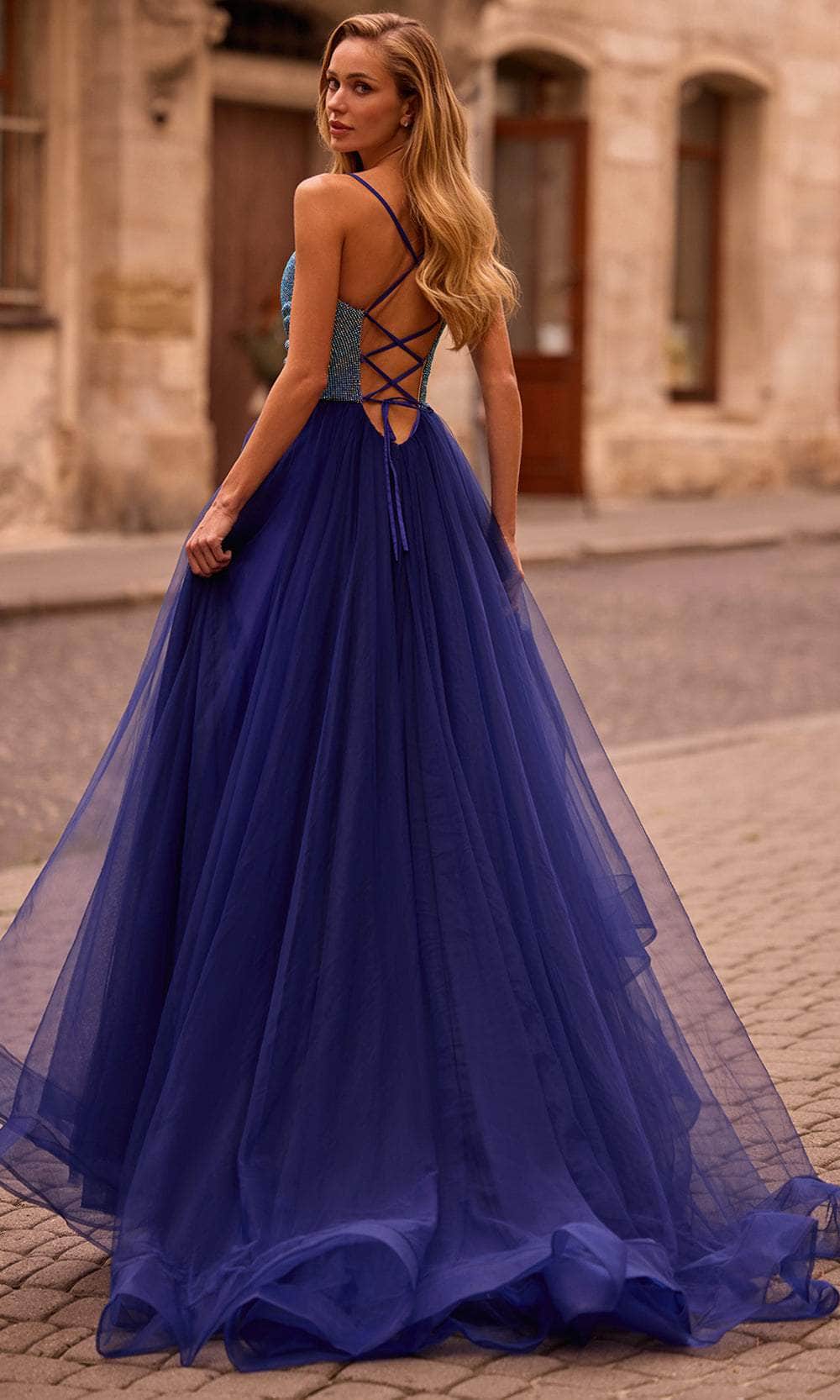 La Femme 32838 Cowl Neck Iridescent Beaded Prom Gown | Formal Dress Shops 4 / Indigo La Femme 32838 Cowl Neck Iridescent Beaded Prom Gown | Formal Dress Shops 4 / Indigo
