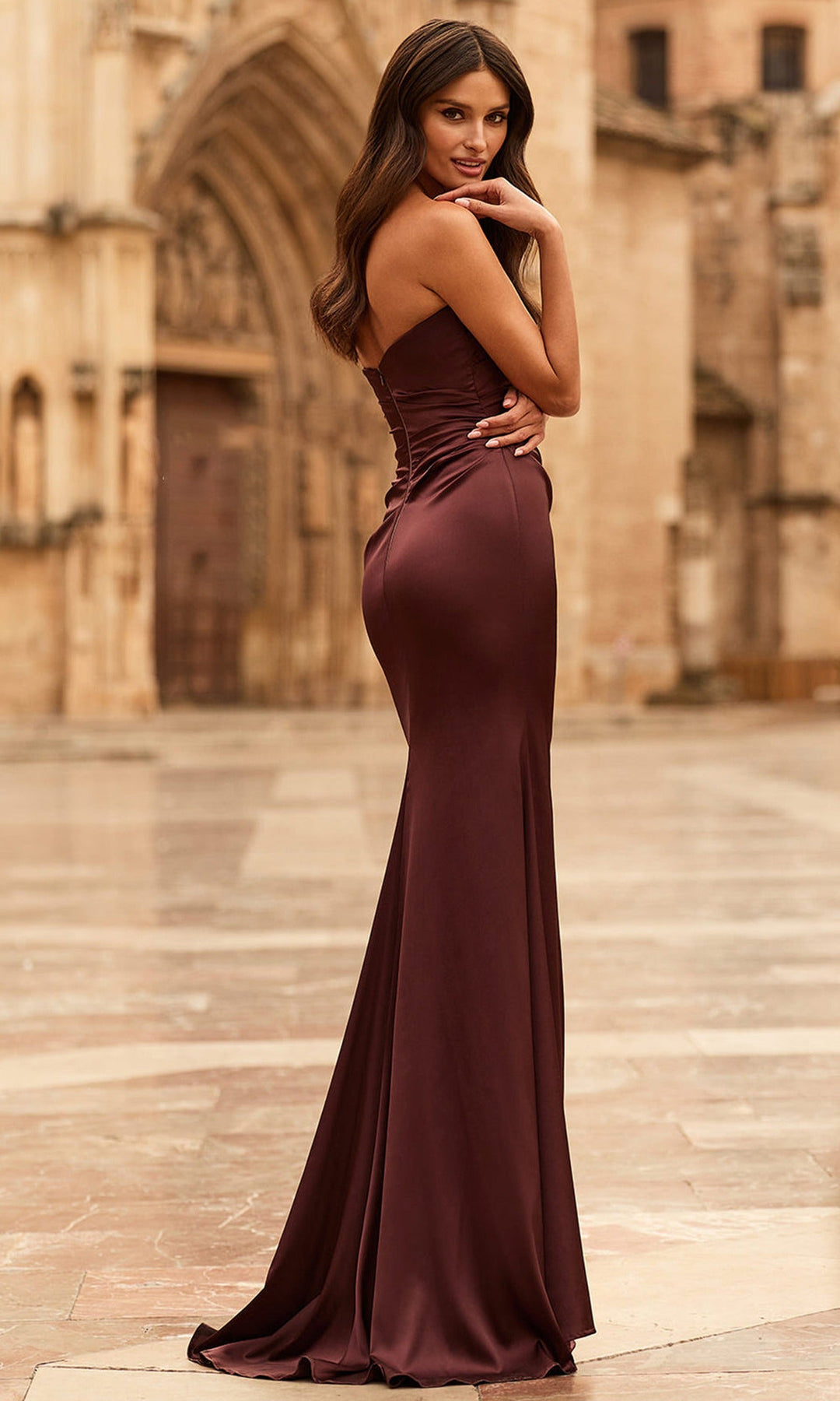 La Femme 33670 Satin Fitted  Dress