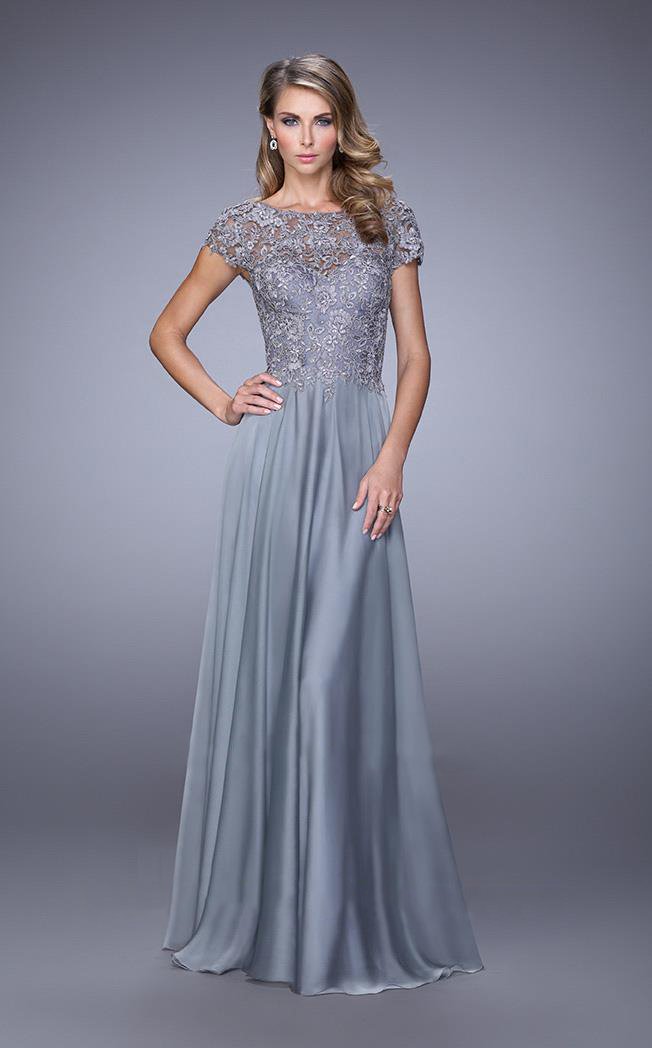 La Femme - Cap Sleeves Lace Illusion Evening Dress 21627SC - 1 pc Teal in Size 14 Available CCSALE 20 / Platinum