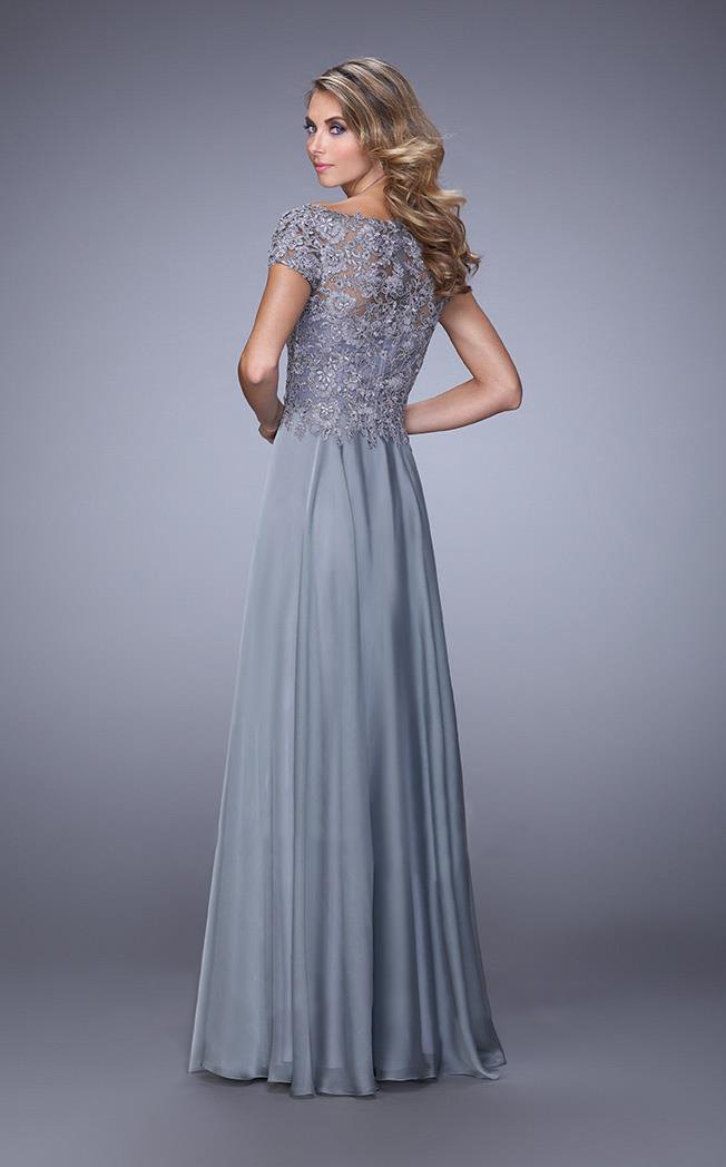 La Femme - Cap Sleeves Lace Illusion Evening Dress 21627SC - 1 pc Teal in Size 14 Available CCSALE